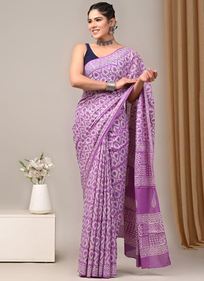 Cotton Purple Casual Wear Printed Saree